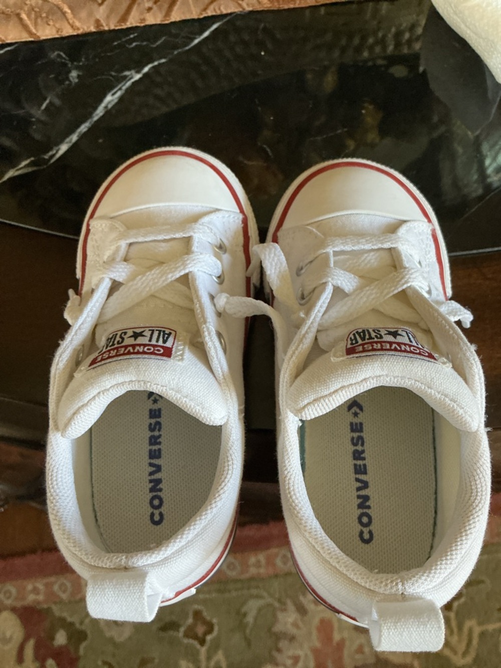 Converse Kids White Canvas Low Top Sneakers with Red & Navy Trim ~ Sz 8 Kids - Picture 5 of 11